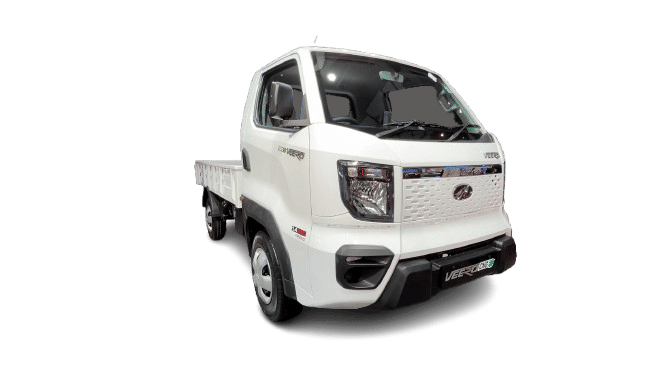 Mahindra Veero CNG A white stylish Mahindra Veero pickup truck with first-class safety features, cutting-edge technology and performance