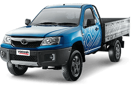 टाटा योधा 2 एक चमचमाती नीली टाटा योद्धा 2.0 — हेवी-ड्यूटी और सुसज्जित पिकअप ट्रक, जिसमें हाई पेलोड क्षमता और शानदार ईंधन दक्षता है