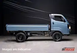 A steel blue Tata Intra V70 small commercial vehicle featuring a wide load body, rugged aggregates and robust power
